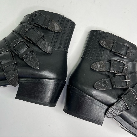 TOGA Pulla Black Leather Western Metal Buckle Ankle Boots Festival Booties - Picture 6 of 16